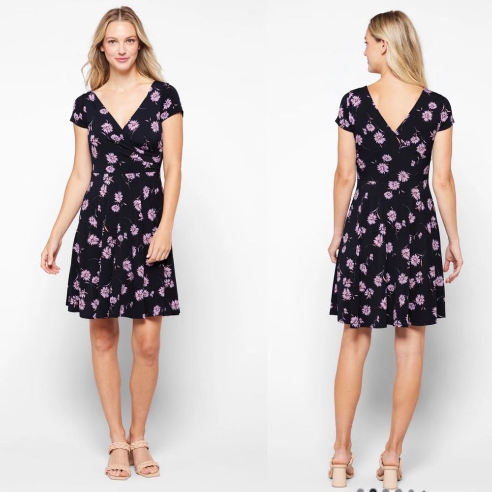 Floral V-Neck Black Dress